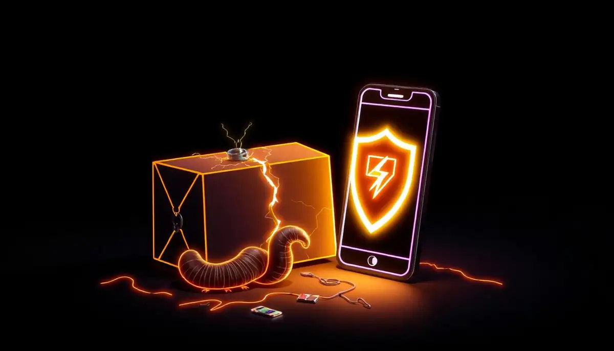 Треснувшая посылка с червём и щит перед смартфоном — опасность взломанных apk-файлов
